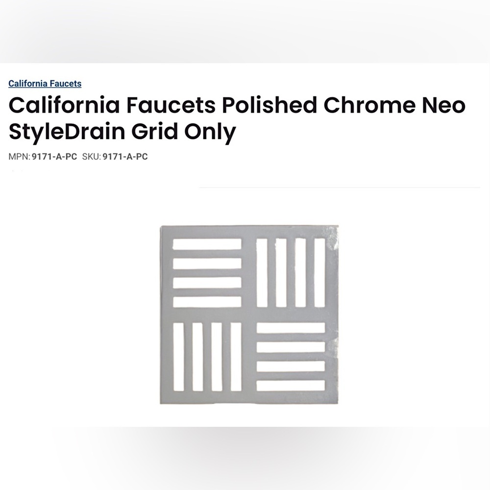California Faucet Polished Chrome Square Linear Neo StyleDrain Grid 9171-A-PC